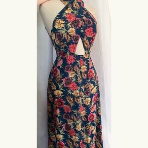 Teal Floral Halter Neck Dress